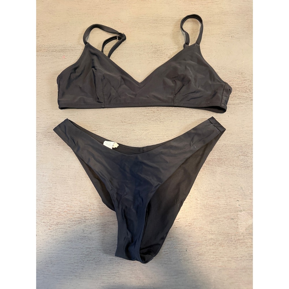 Aerie Real Good Black Bikini Set Triangle Top Cheekiest Bottom Small Medium